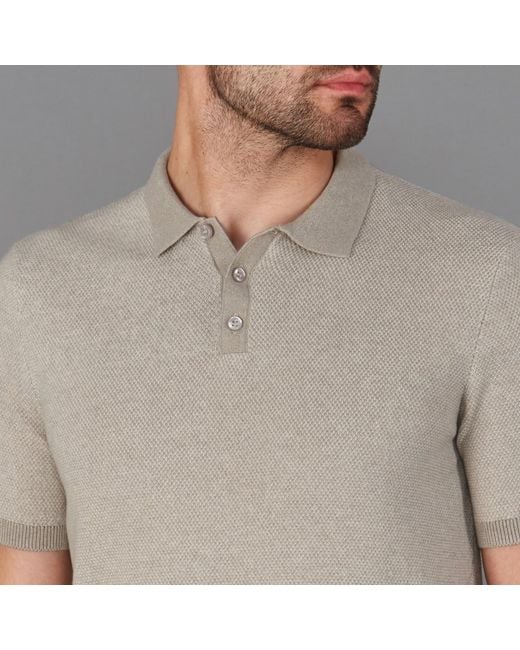 Paul James Knitwear Gray Lightweight Cotton Pietro Two Tone Textured Polo Shirt for men