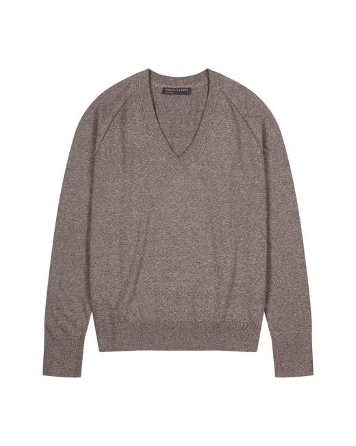 Paul James Knitwear Gray Lightweight Cotton Celeste Deep V Neck Jumper