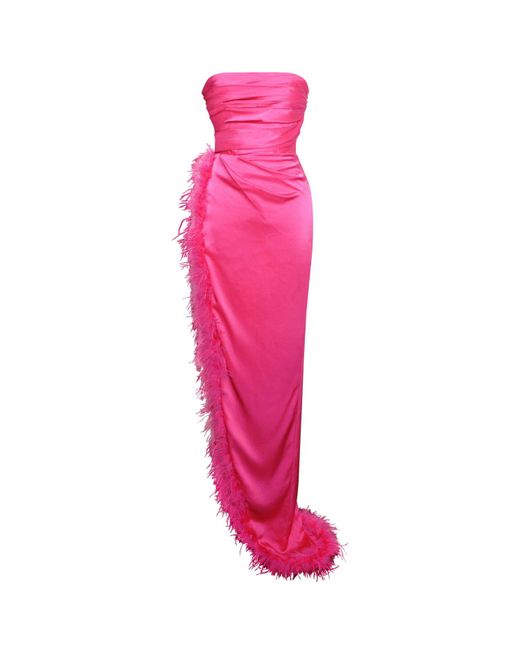 Miss Circle New York Pink Perrin Fuchsia Feather Dress High Slit Gown