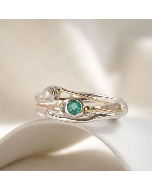 Isla Silver White Sterling Pearl & Emerald Ring