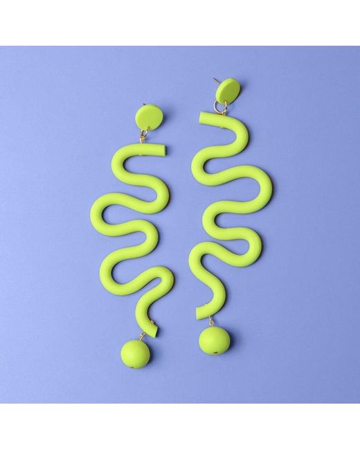 By Chavelli Yellow Tube Squiggles Dangly Statement Earrings