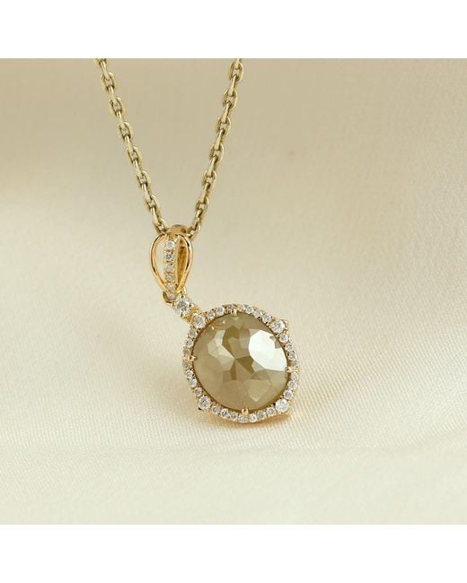 Artisan Metallic Oval Diamond Yellow Gold Pendant