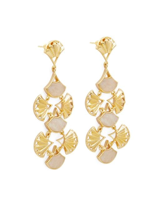 Dhwani Bansal Metallic Pankha Chandelier Earrings With Mother Of Pearl