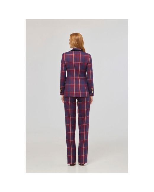 The Extreme Collection Purple Checked Blazer With Velvet Lapel Anderson