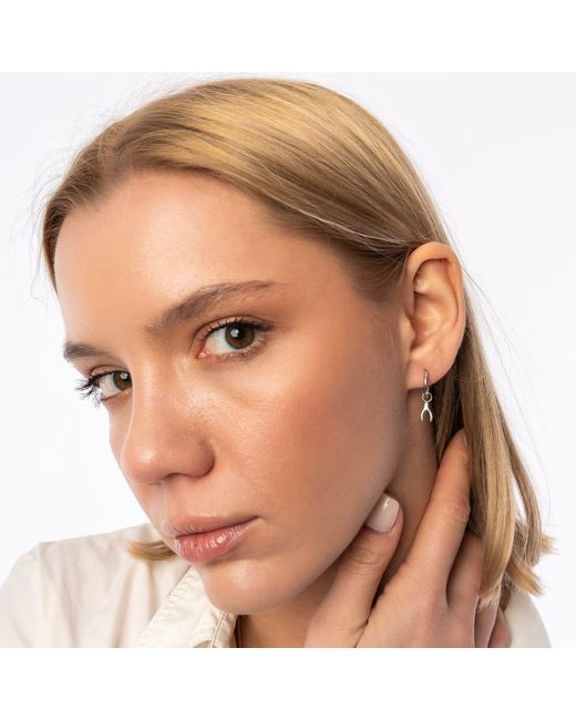 Spero London Metallic Wishbone Drop Charm Sterling Earrings