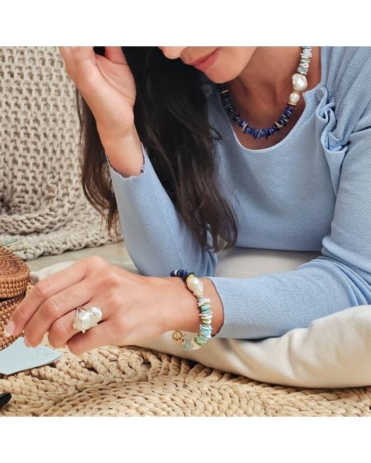 Farra Blue Kyanite And Colorful Shell With Baroque Pearl Bracelet