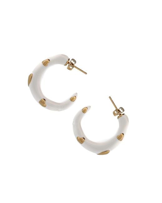 Ebru Jewelry Metallic White Enamel Gold Heart Hoop Earrings