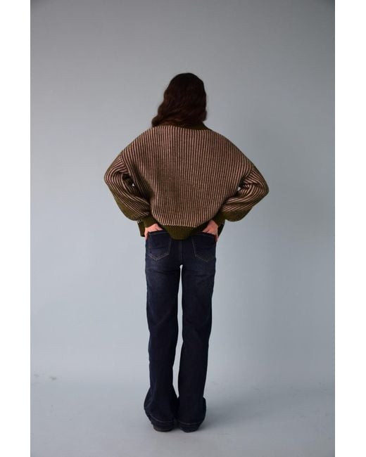 Mind Traveler Green Khaki & Striped Knit Emma Jumper