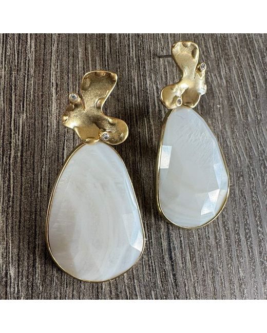 Rare Matters Jewelry Blue Mini Foliage Mother Of Pearl Statement Earrings
