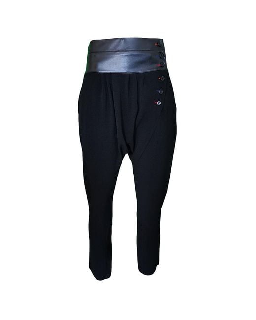 Lalipop Design Blue Black Harem Pants With Colored Buttonholes & Vegan Leather Waistline