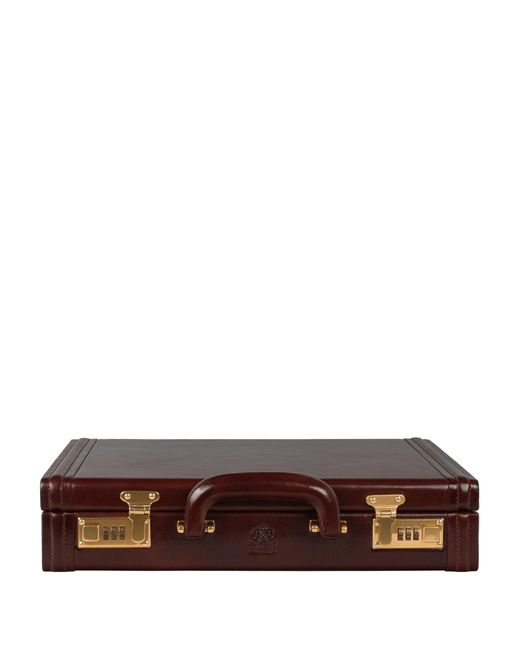 Time Resistance Brown Leather Attaché Case Briefcase for men