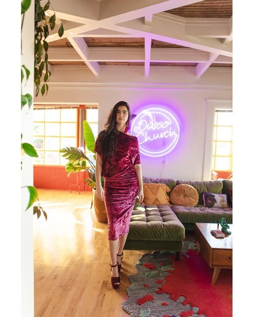 Jennafer Grace Red Bordeaux Crushed Velvet Angle Dress