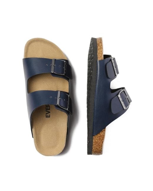 EverAu Australia Blue Mallard Leather Twin Buckle Sandals