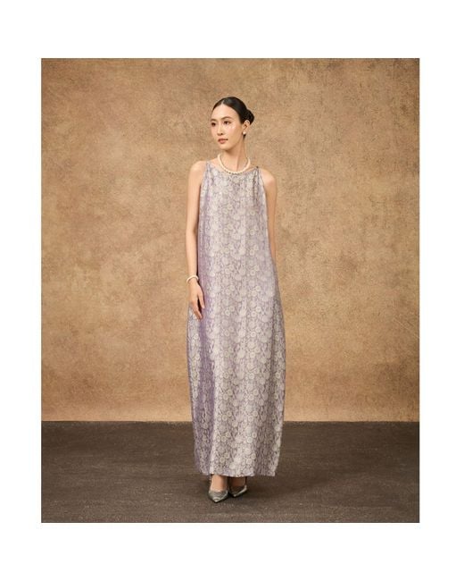 Silk and Bears Gray Aurora Moonlit Lilac Hand-Dyed Silk Jacquard Maxi Dress