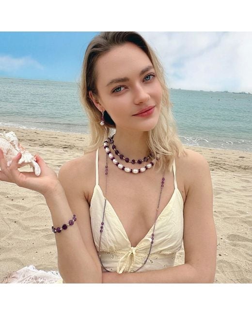 Farra Metallic Gemstone Color Matching Versatile Long Necklace