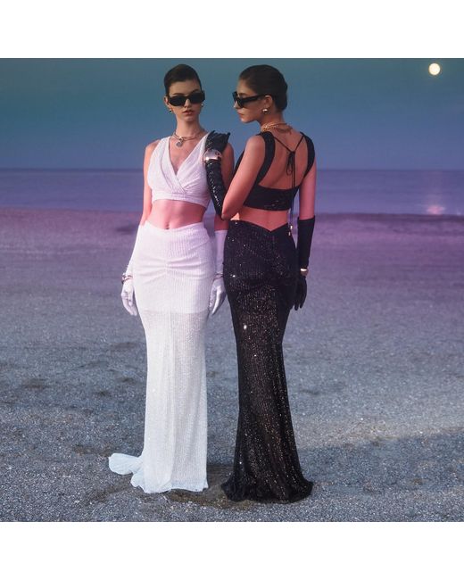 Lita Couture Black Sequin Ruched Maxi Skirt