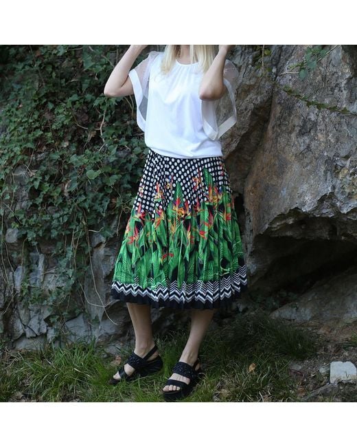 Lalipop Design Green Polka Dot & Palm Tree Print Pleated Skirt
