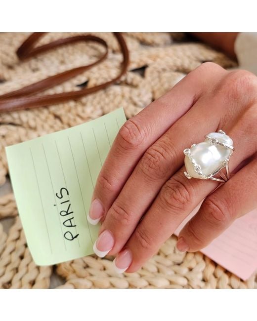 Farra Metallic Baroque Pearl Adjustable Ring