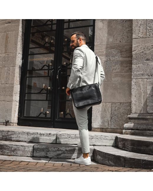 Time Resistance Black Leather Messenger Bag – The Stranger for men