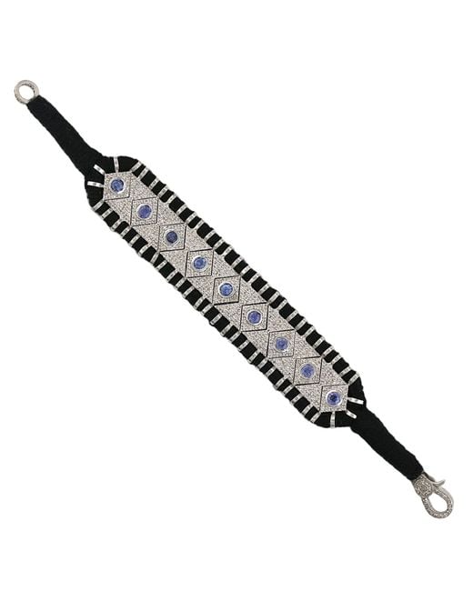 Artisan Black 925 Sterling Diamond & Tanzanite Cord Statement Bracelet