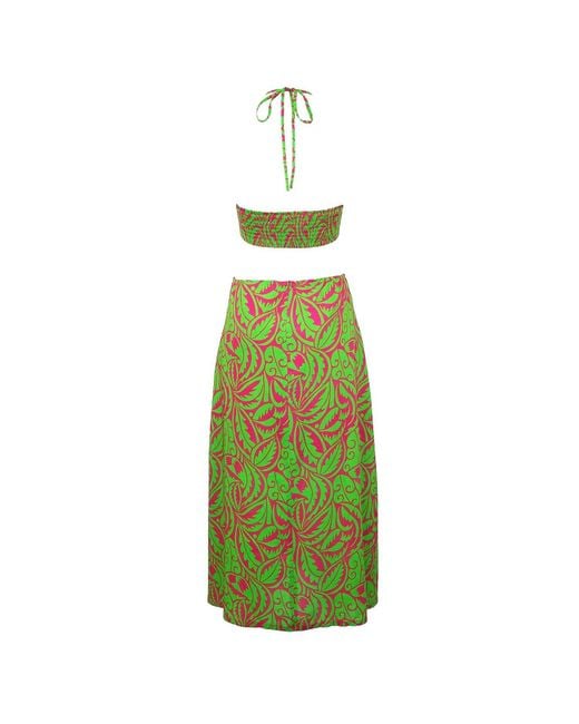 Lalipop Design Green Halter Neck Midi Dress With Cut-Out Details