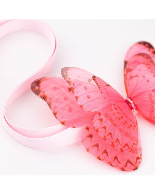 Oana Savu Pink Necklace Ribbon Tie Chocker Silk Butterfly Goddess Festival Accessory