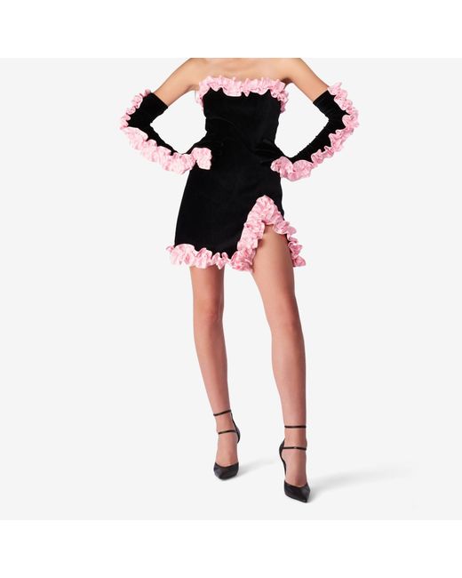 knee length dresses for ladies Sugar Thrillz Velour Mini Dress And Glove Set- Pink – Dolls Kill main image 1