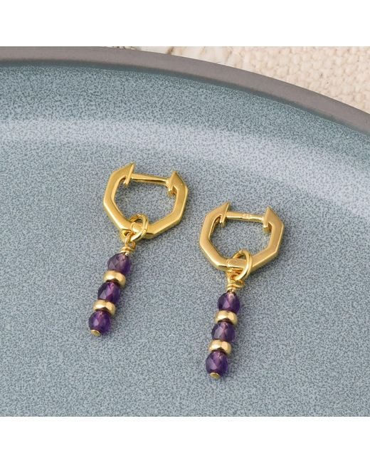 Nellou Jewellery Metallic Linear Huggie Birthstone Earrings February Plated Sterling