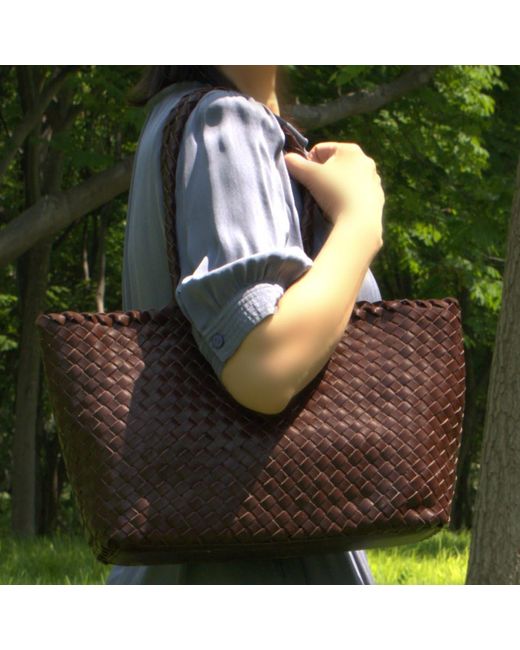 Rimini Brown Woven Leather Handbag 'Amadea'