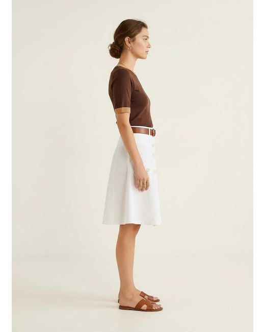 Conquista White Button-Front A-Line Cotton Skirt
