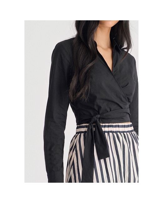 Paisie Black Side Tie Wrap Blouse