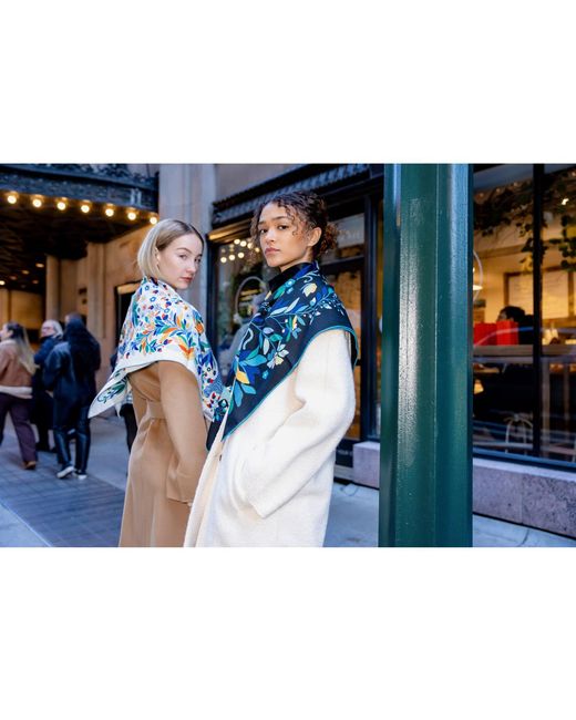 Jessie Zhao New York Blue Double Sided Wool Silk Scarf Of Night Jungle Reverie