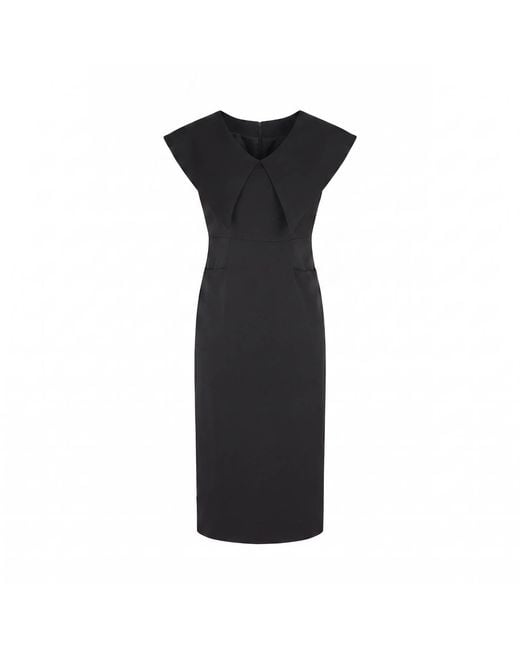 Modenaire Black Wide Collar Midi Sheath Dress
