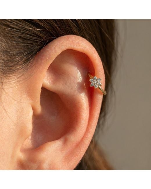 Zahav Jewelry Metallic 10K Solid Cz Floral Clicker Hoop