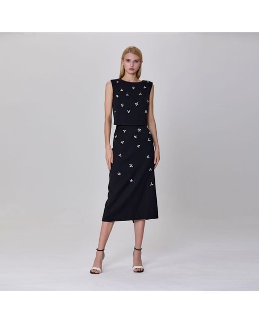 Smart and Joy Black Sleeveless Embroidered Top