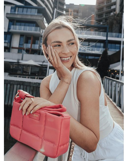 Orange Cube Pink Square Stitch Cushion Shoulder Bag