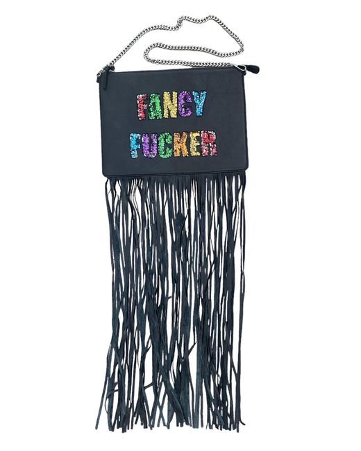 Any Old Iron Blue Fancy Fucker Fringe Large Leather Bag