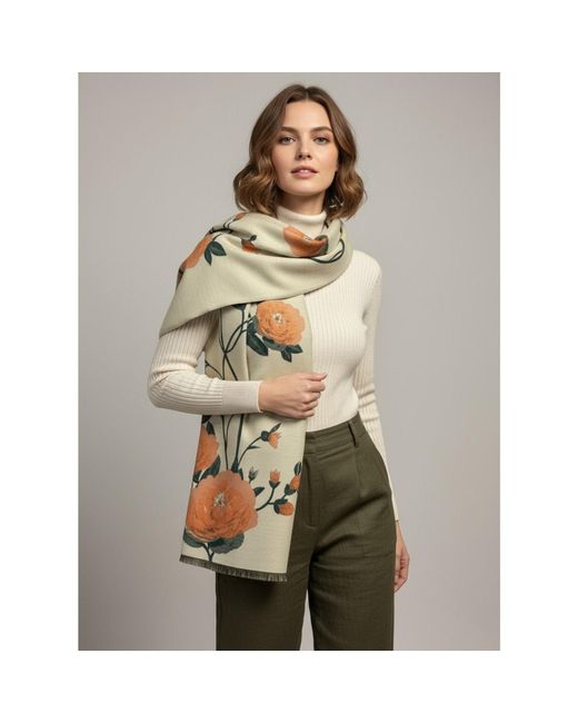Saachi Metallic Marigold Bloom Reversible Ivory Scarf