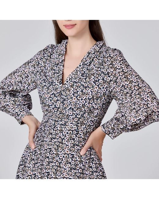 Smart and Joy Blue Cross Drape V Neckline Flared Printed Dress