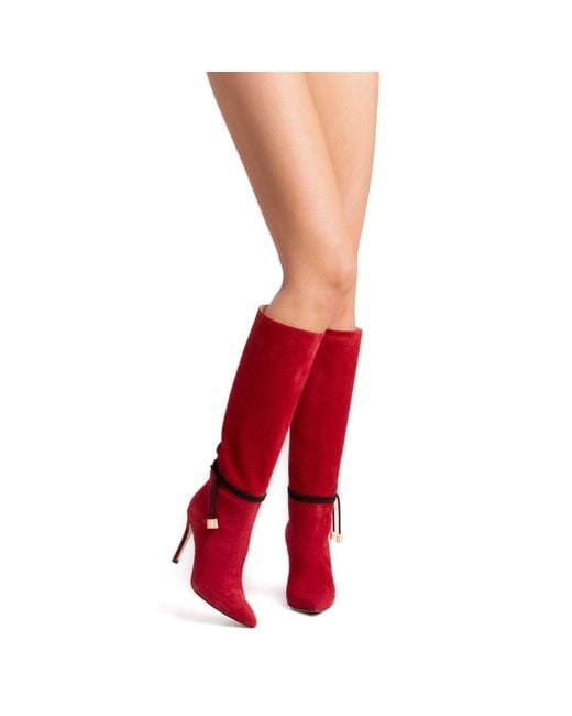 Beautiisoles by Robyn Shreiber Made in Italy Red Lindsay Suede Tall Boot Comfortable & Sexy Stiletto For Valentine