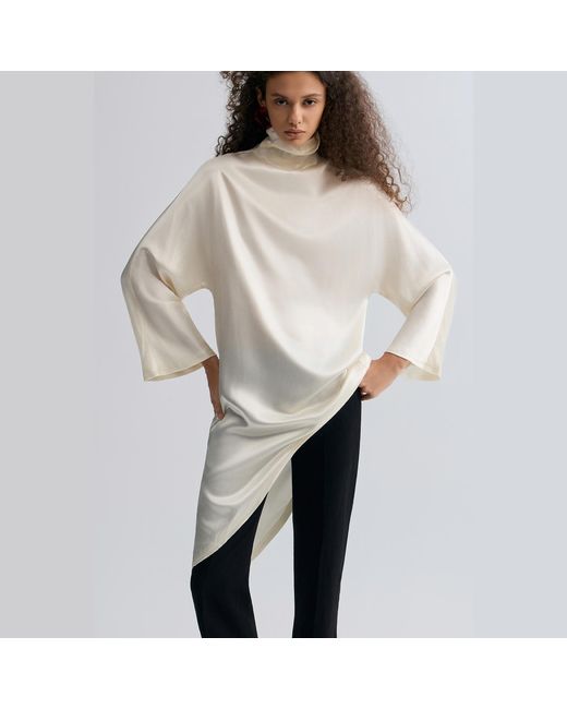 FRONT ROW SHOP White Asymmetric Slouch-Neck Blouse