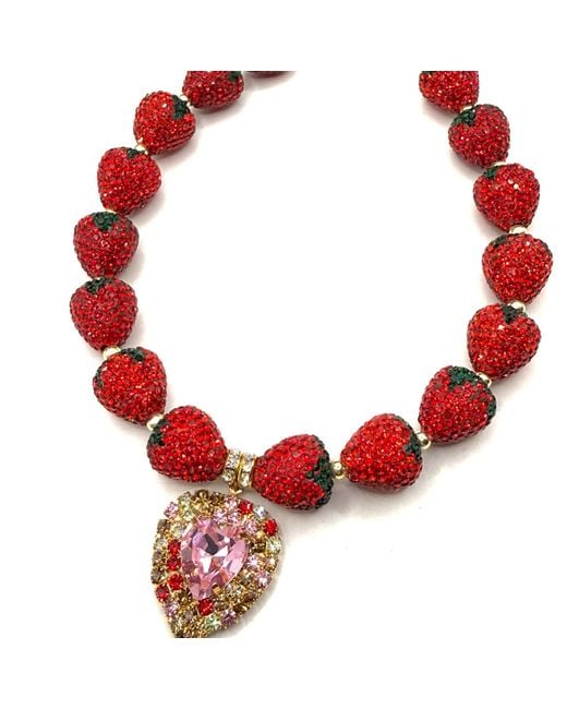 Achala Handcrafted Red Strawberry Heart Statement Necklace