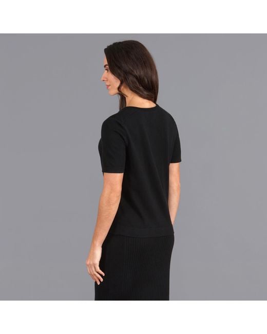 Paul James Knitwear Black Ultra Fine Cotton Cassie Saddle Shoulder Knitted T-Shirt