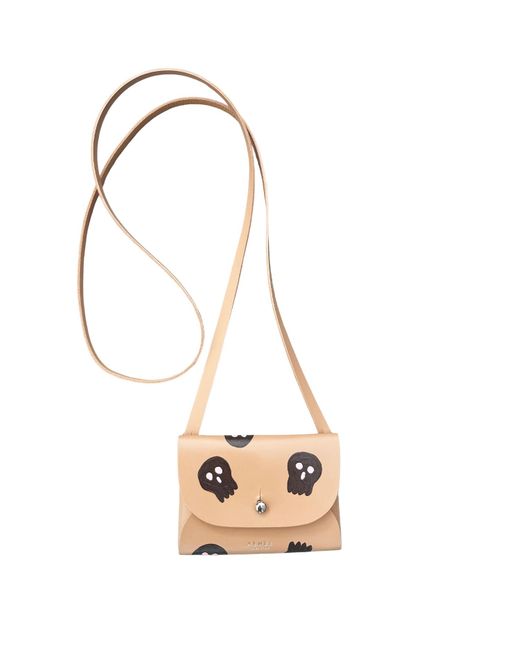 Aéhee New York Metallic Neutrals Skull Card Holder Wallet With Shoulder Strap