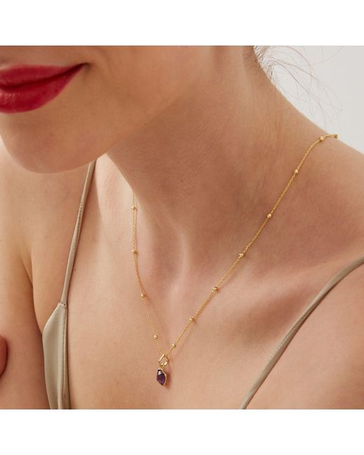 Spero London Metallic Sterling Natural Square Pendant Necklace With Beaded Chain