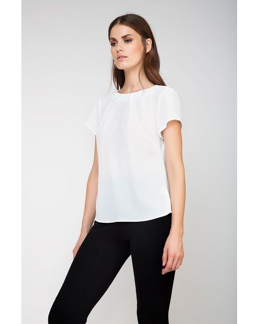 Conquista White Neutrals Elegant Polyester-Elastane Georgette Crepe Top With Keyhole Back