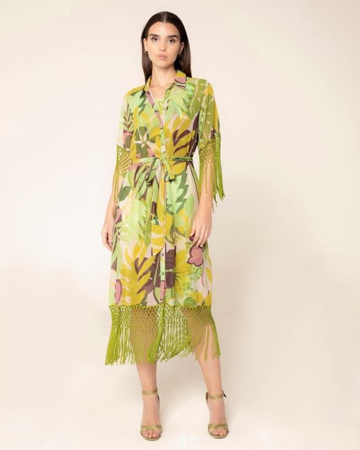 Niza Green Midi Fringed Dress Malia