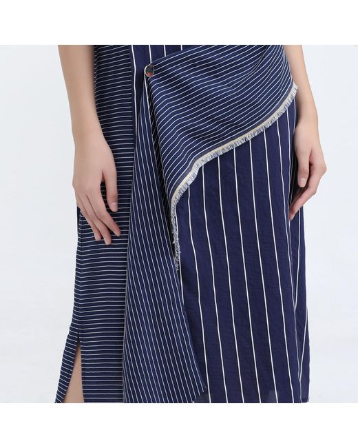 Smart and Joy Blue Asymmetric Stripe Trapeze Midi Dress