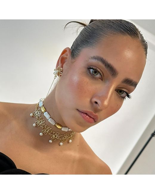 Eyeconic by Samar Ajram Metallic Esme Flower Pearl Necklace