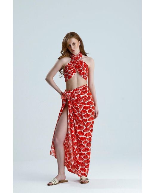 Lilamie Red Bali Croessed Wrapped Summer Bustier Top